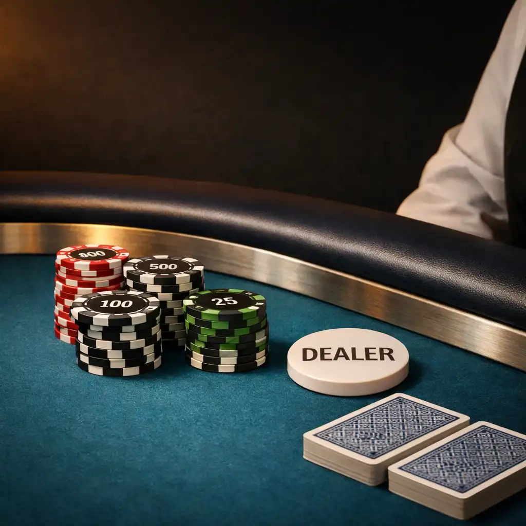 Ocean-cyan filccel borított poker asztal fizikai tournament chips részleteivel