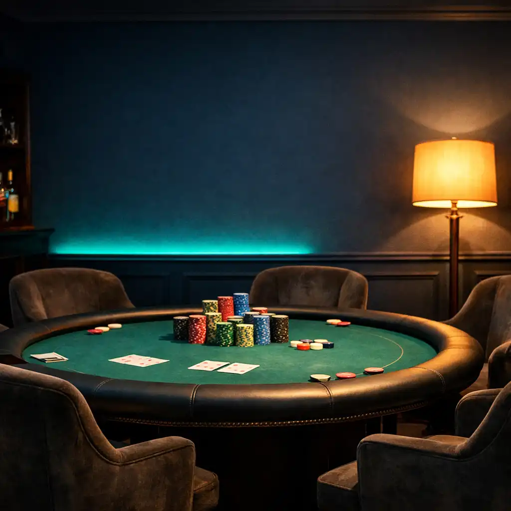 Elegáns privát offline poker lounge előkészített asztallal