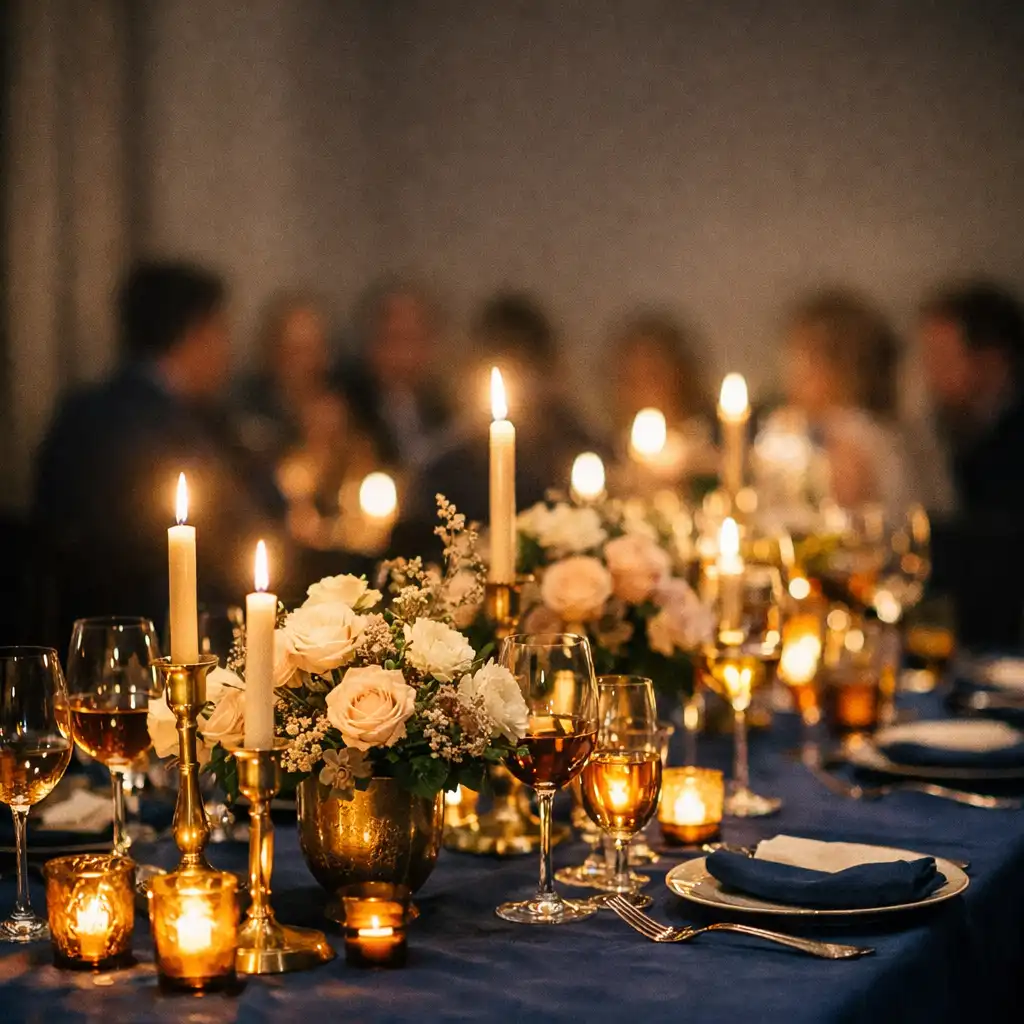 Elegáns VIP születésnapi vacsora gyertyafényes asztallal